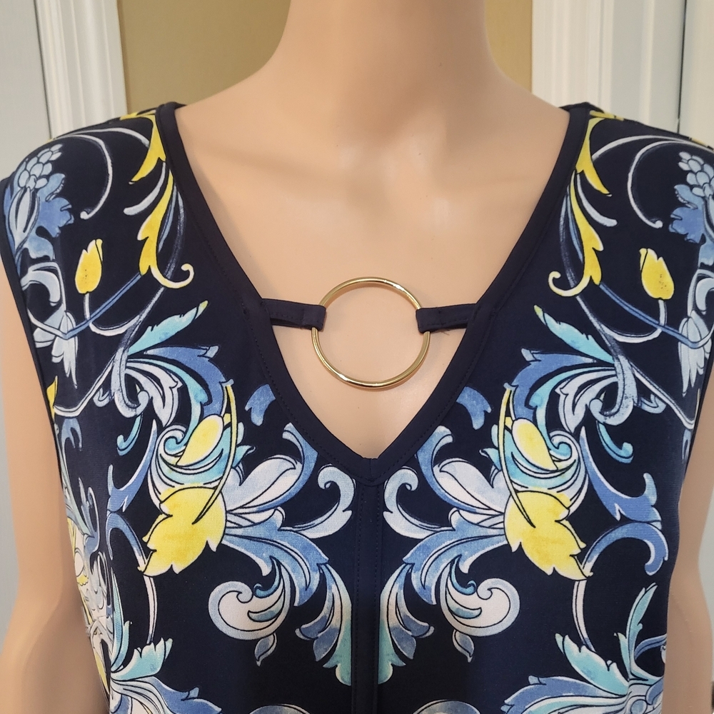JM Collection Navy and Yellow Patterned Dress - Picture 6 of 7